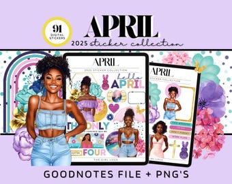 April 2025 Digital Stickers For Goodnotes, April Goodnotes Monthly Stickers, Pre- Cropped April Stickers, Easter Digital Planner Stickers