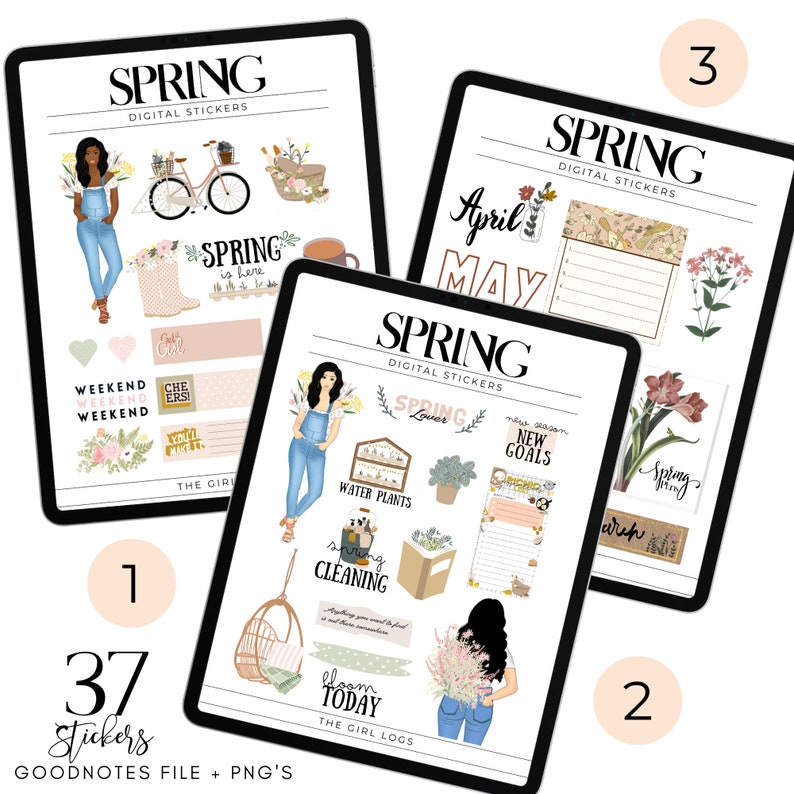 Goodnotes Spring Stickers Digital Spring Stickers Goodnotes Etsy
