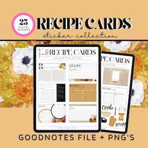 Tarjetas con recetas con temática de otoño, pegatinas digitales, pegatinas digitales de cocina, pegatinas digitales de otoño, pegatinas de Goodnotes
