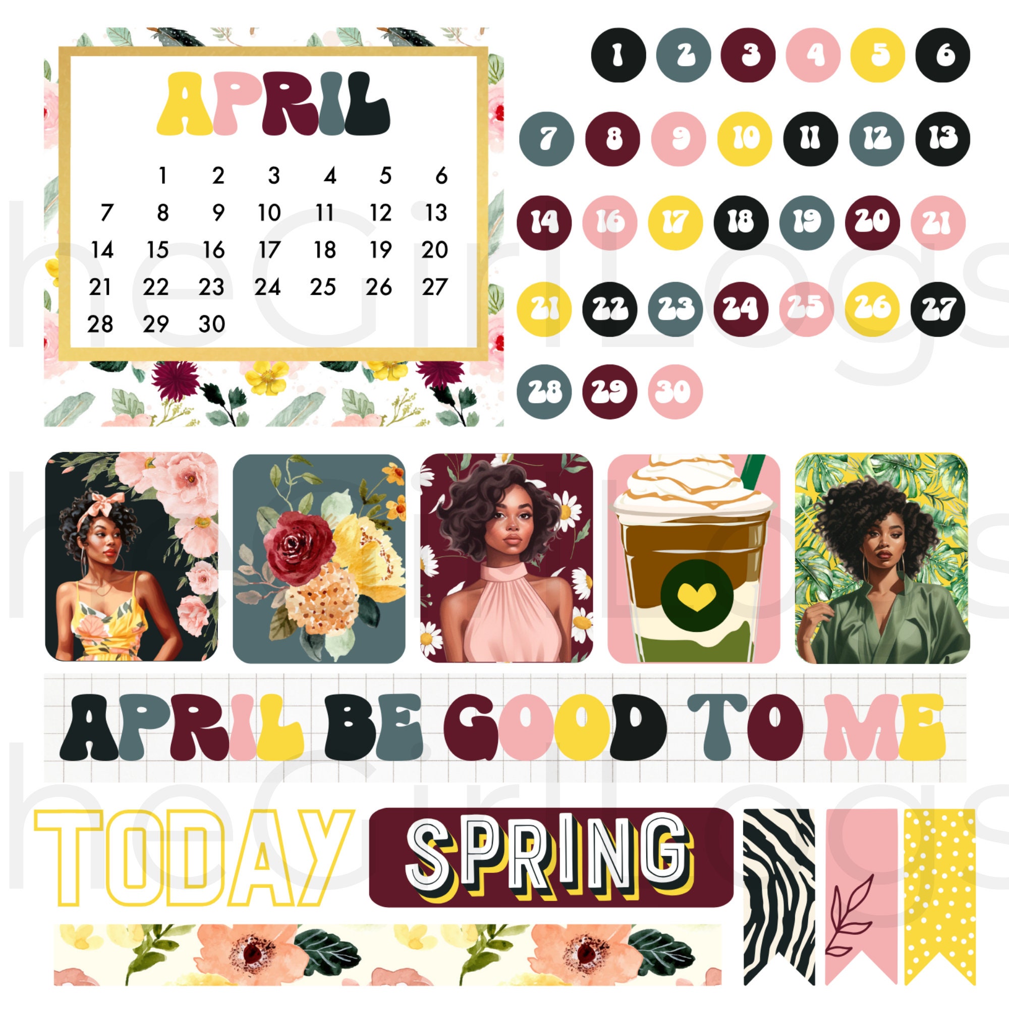 April 2024 Digital Stickers for Goodnotes, April Goodnotes Monthly ...