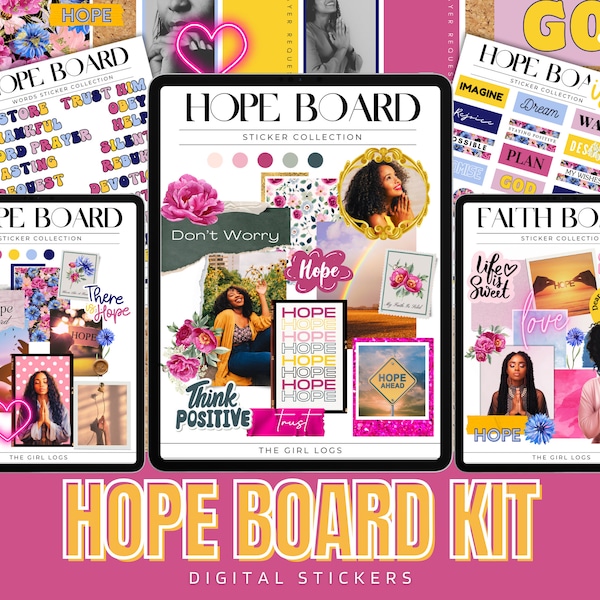 Digital Hope Board Kit, Hope Stickers, Digital Bible Journaling Stickers, Christian Digital Stickers, Hope Board, Black Girl Stickers