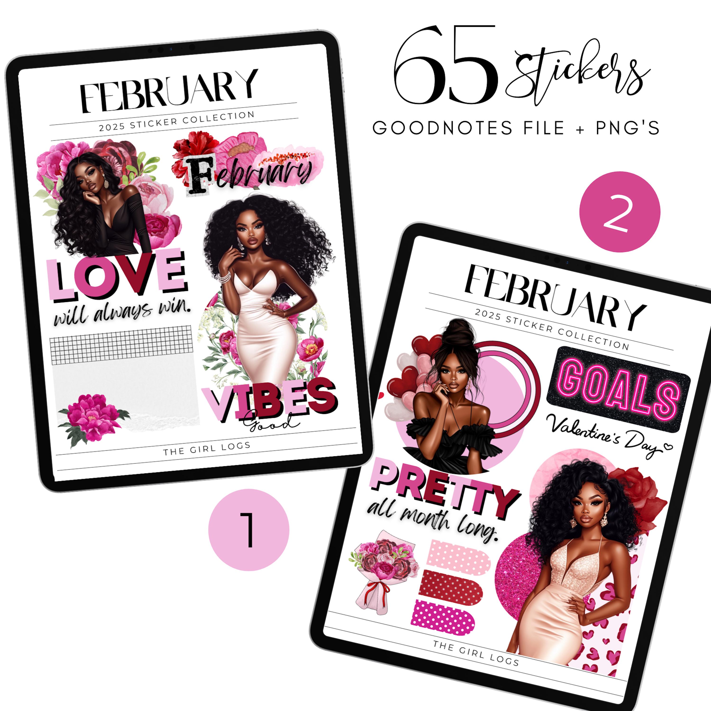 2025 February and Valentines Day Digital Stickers Bundle, Goodnotes Pre ...