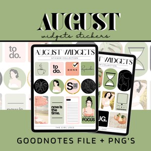 Digital August Widget Stickers, August Stickers, Goodnotes August Stickers, Pre-Cropped Digital Stickers