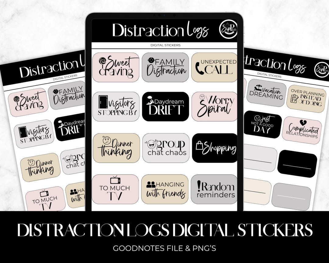 Distraction Files Distraction Logs Digital Stickers, Focus Mood Stickers (goodnotes File ...