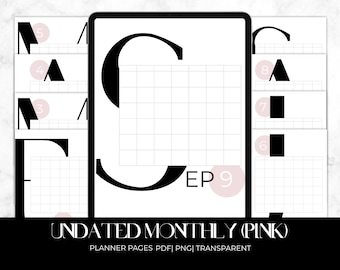 Aesthetic Pink Undated Monthly Planner, Minimalist Templates (Digital Download)