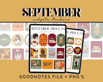 September Widgets Digital Stickers, September Planner Stickers, Goodnotes Stickers, Pre-Cropped Digital Stickers