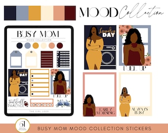 Busy Mom Digital Stickers, Mom Life Digital Stickers, Goodnotes Stickers, Pre-Cropped Digital Stickers, African American Girl