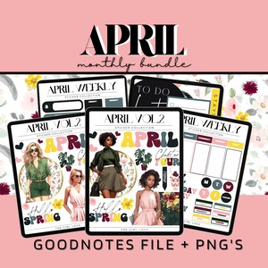 April and Weekly Digital Planner Bundle Stickers, Spring Stickers, Goodnotes Pre- Cropped Digital Stickers, April Bundle Stickers