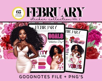 February Valentine's Day Digital Stickers, Goodnotes Pre-Cropped Digital Stickers, February Monthly Stickers, Valentines for Digital Planner