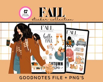 Pegatinas para planificador digital de otoño, pegatinas para planificador digital de otoño, pegatinas Goodnotes de otoño, pegatinas Goodnotes de otoño, planificador de otoño para niña