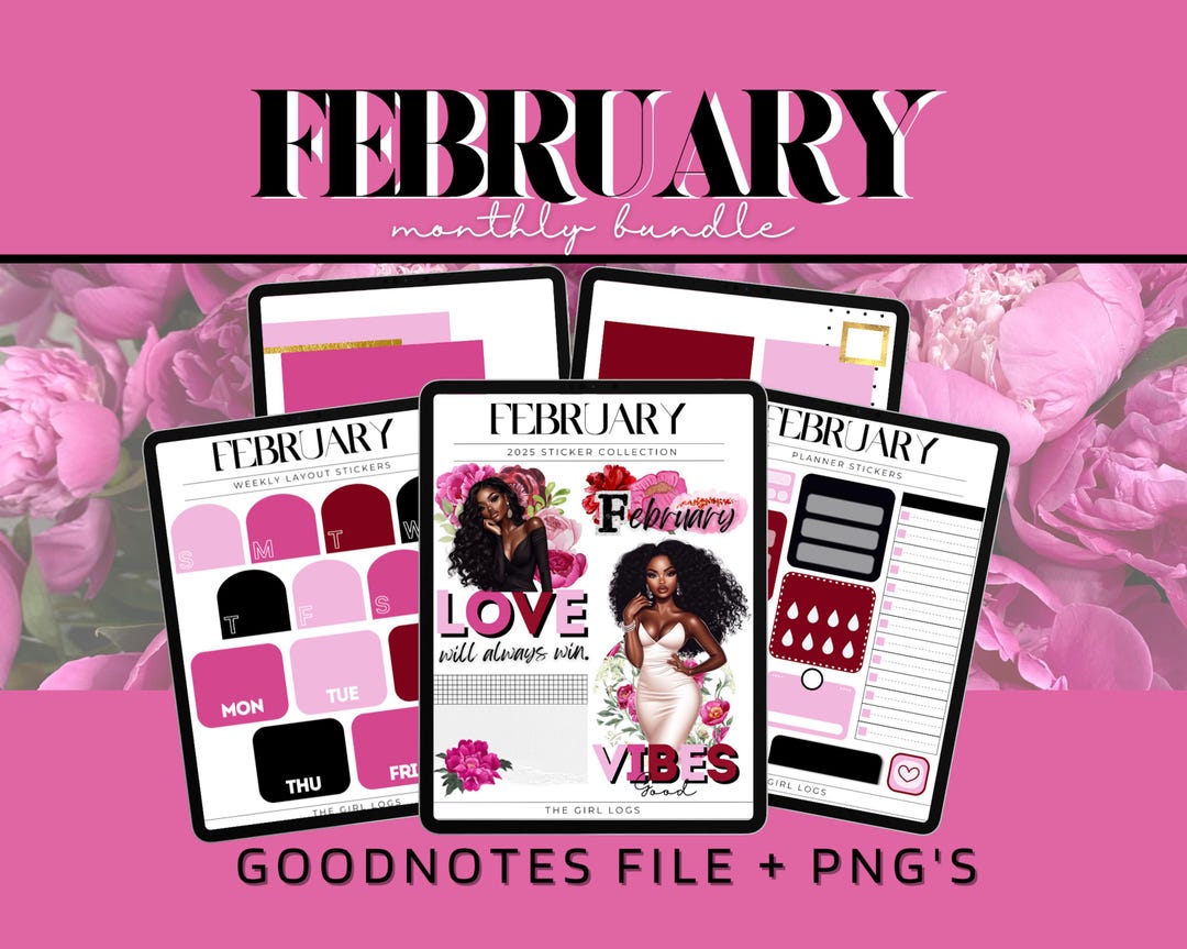 February Text Stickers 2025 February and Valentines Day Digital Stickers Bundle, Goodnotes Pre ...