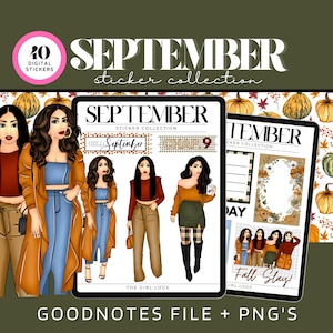 2023 September Digital Stickers For Goodnotes, September Stickers, Pre- Cropped Fall Planner Stickers, Autumn Theme Digital Planner Stickers