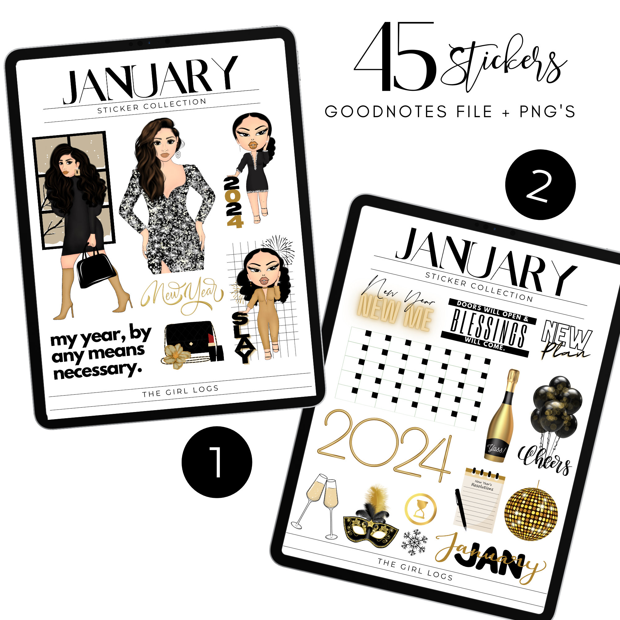 Happy New Years Goodnotes Stickers, New Years Digital Planner Stickers ...
