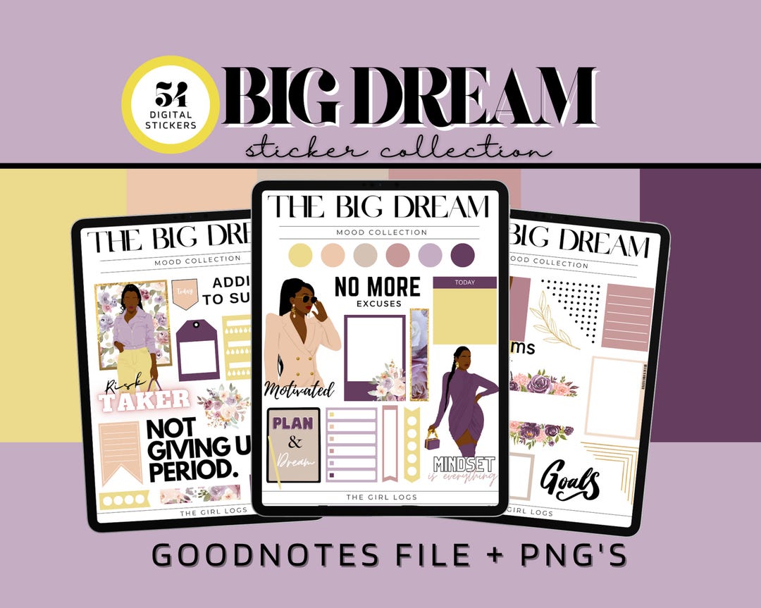 Dream Big Digital Planner Stickers, Goodnotes Stickers, Pre-cropped ...