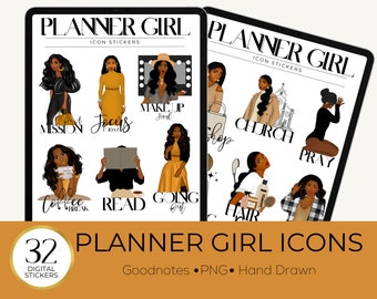 African American Icons, Planner Icons, Digital Stickers,Planner Decor, Planner Icons, To Dos Icon, Black Girl Planning Stickers