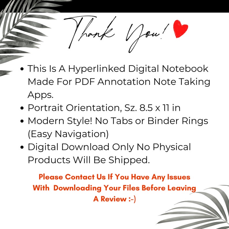 May include: White digital notebook with text: "Thank You!" and a red heart. The notebook is for PDF annotation apps, in portrait orientation, 8.5 x 11 inches. It has a modern style with no tabs or binder rings.