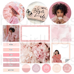 May include: A digital planner with pink and white color scheme. The planner includes a calendar, to-do list, and notes section. The planner also includes a variety of icons, such as a coffee cup, a pumpkin, and a leaf. The text "I love style life" is featured in the planner.