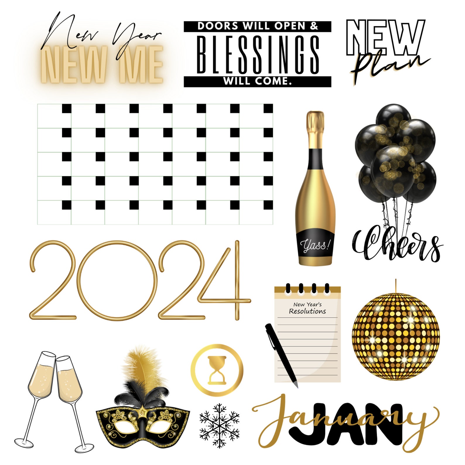 Happy New Years Goodnotes Stickers, New Years Digital Planner Stickers ...