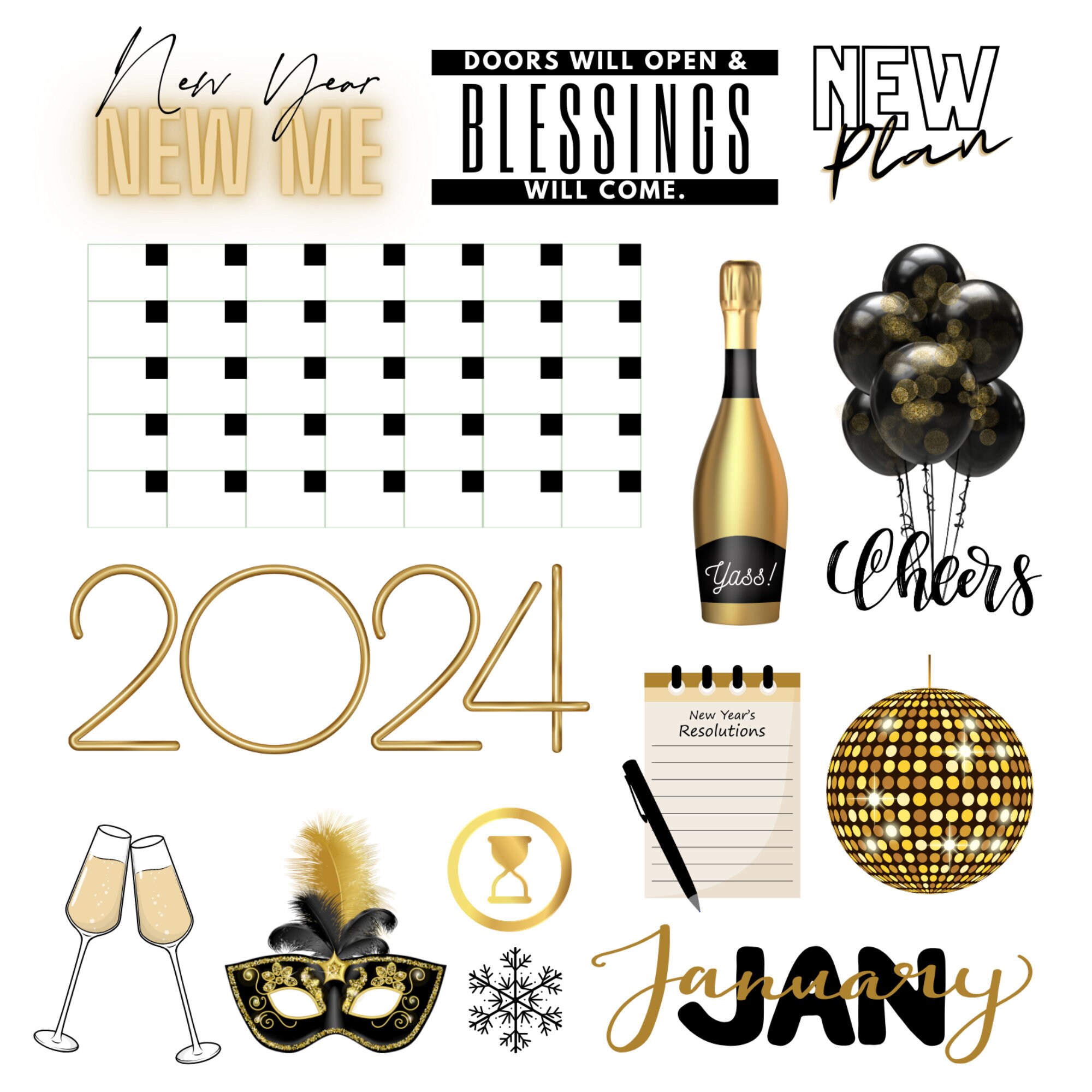Happy New Years Goodnotes Stickers, New Years Digital Planner Stickers ...
