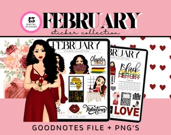 Stickers numériques Saint-Valentin de février, Stickers numériques prédécoupés Goodnotes, Stickers mensuels de février, Stickers Saint-Valentin
