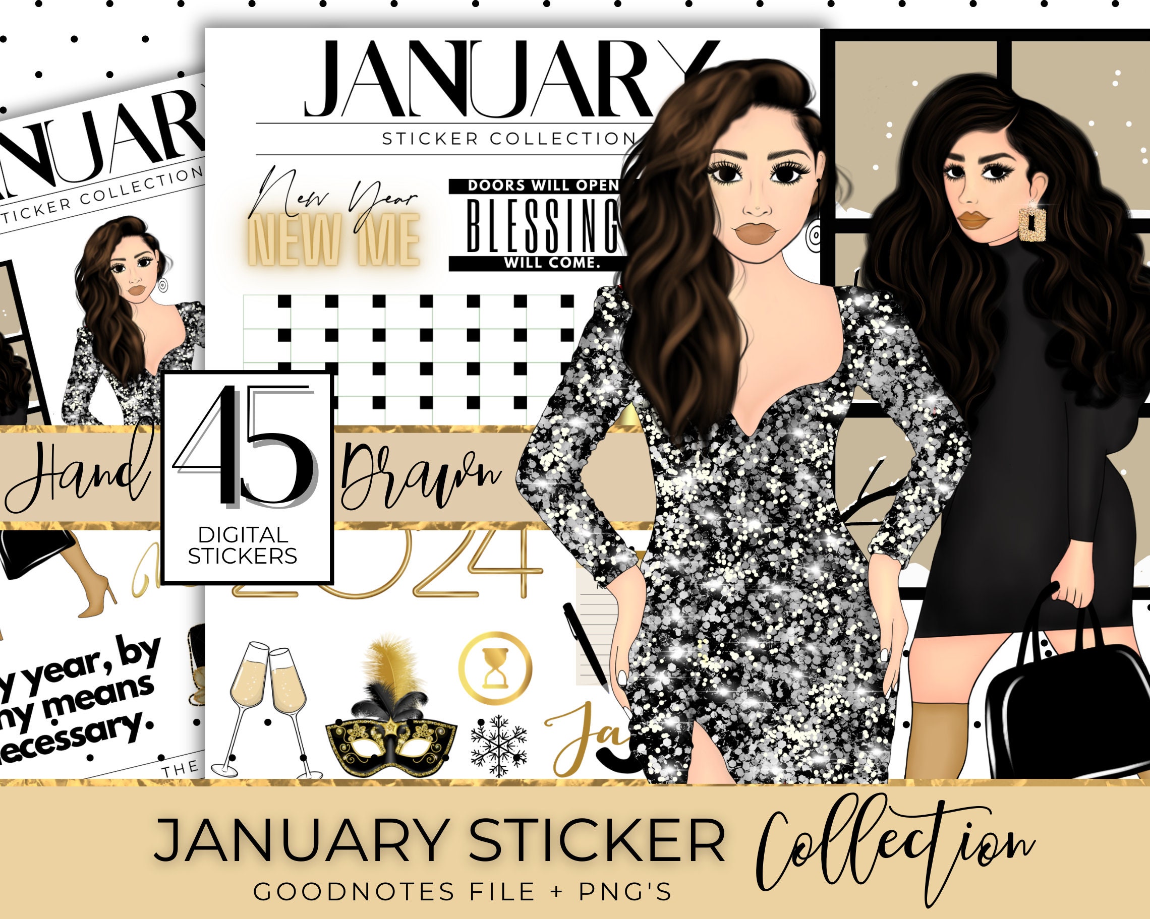 Happy New Years Goodnotes Stickers, New Years Digital Planner Stickers ...