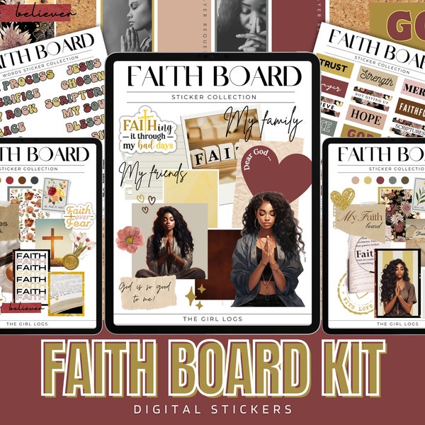 Digital Faith Board Kit, Faith Stickers, Digital Bible Journaling Stickers, Christian Digital Stickers, Faith Board, Black Girl Stickers