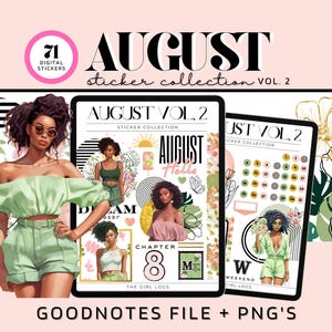 August 2024 Digital Stickers For Goodnotes, August Goodnotes Monthly Stickers, Pre- Cropped August Stickers, August Digital Planner Stickers