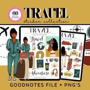 Digital Travel Goodnotes Stickers, Vacation Goodnotes Stickers, Travel Icons, Pre-Cropped Goodnotes Stickers, Travel Planner Stickers