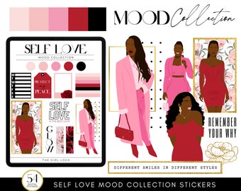 Self Love Digital Stickers, Self Care Stickers, Motivation Stickers, Goodnotes Stickers, Pre-Cropped Stickers, African American Girl