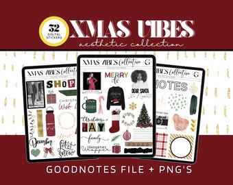 デジタルプランニング用のクリスマスバイブスデジタルステッカー、クリスマスグッドノートデジタルステッカー、クリスマスプランナーステッカー、冬用ステッカー