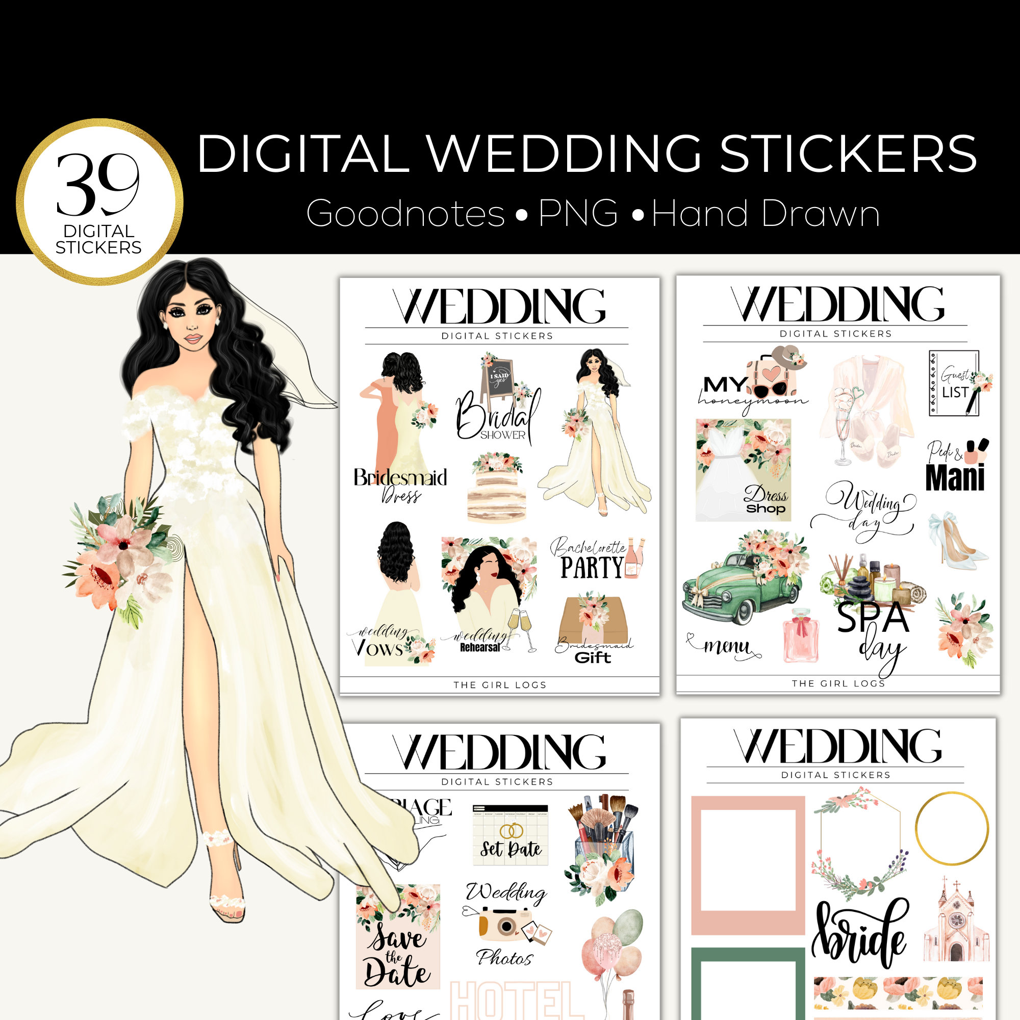 Wedding Stickers for Scrapbooking - Scrapbook Wedding Stickers with Gown,  Cake, Flower Design | Bridal Shower Scrapbook Stickers For DIY Craft