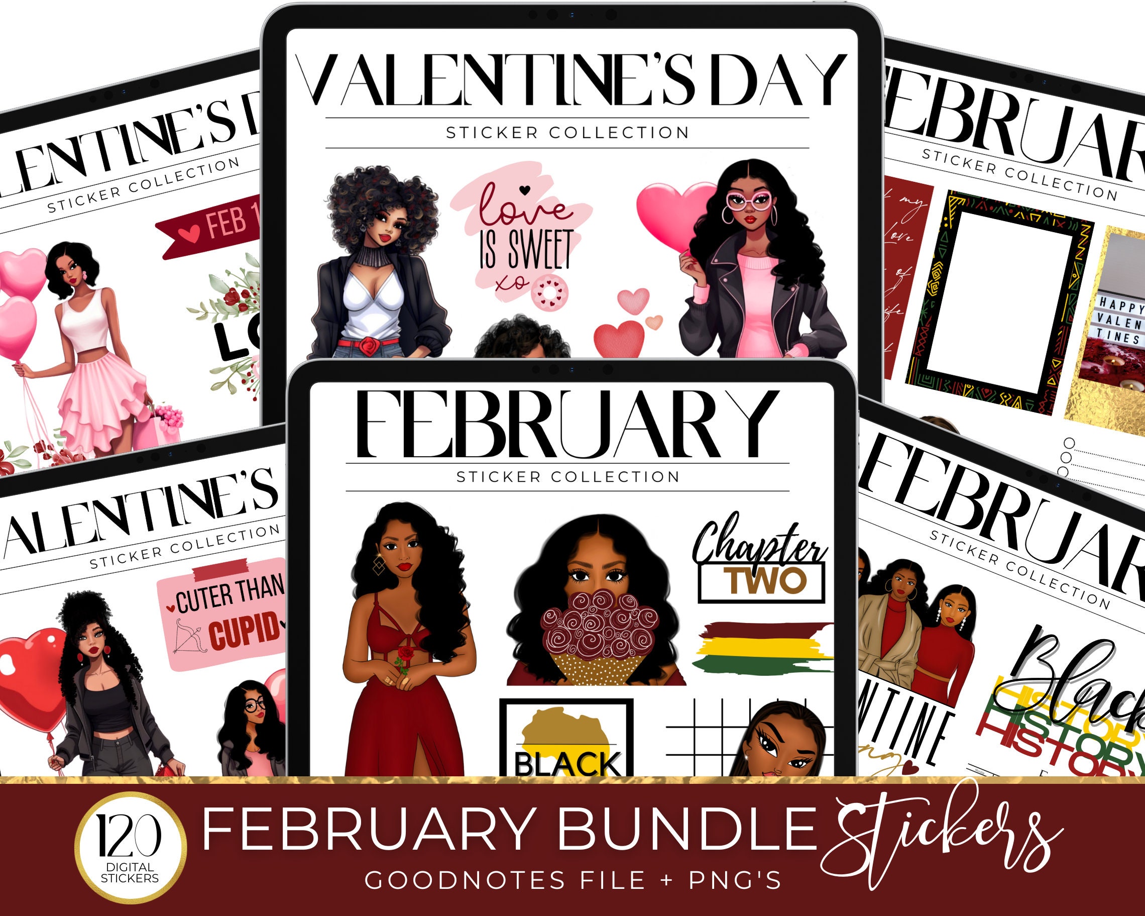 February Text Stickers February and Valentines Day Digital Stickers, Goodnotes Pre-cropped ...