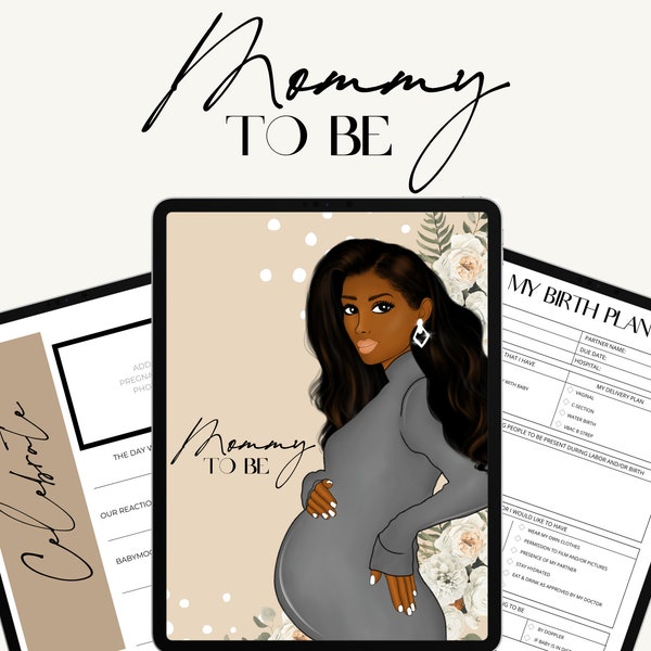 Diario di gravidanza, Pianificatore digitale GoodNotes, Diario digitale, Quaderno digitale, Pianificatore di gravidanza, Futura mamma, Donna afroamericana