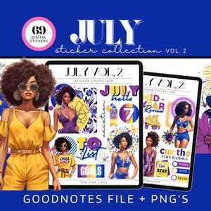 July 2024 Digital Stickers For Goodnotes, July Goodnotes Monthly Stickers, Pre- Cropped July Stickers, July Digital Planner Stickers