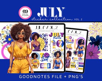Goodnotes の 2024 年 7 月デジタル ステッカー、Goodnotes 7 月マンスリー ステッカー、クロップ済み 7 月ステッカー、7 月デジタル プランナー ステッカー