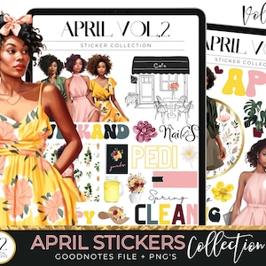 April 2024 Digital Stickers For Goodnotes, April Goodnotes Monthly Stickers, Pre- Cropped April Stickers, April Digital Planner Stickers
