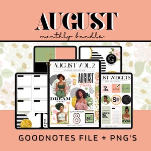 August 2024 Digital Bundle, Goodnotes Pre-Cropped Stickers, August Monthly Stickers, August Widgets,  August Templates, August Inserts