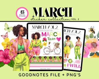 Goodnotes の 2024 年 3 月デジタル ステッカー、Goodnotes 3 月マンスリー ステッカー、クロップ済み 3 月ステッカー、3 月デジタル プランナー ステッカー