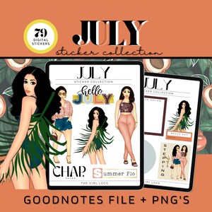 2023 July Digital Stickers For Goodnotes, July Stickers, Pre- Cropped Digital Stickers, 4th of July Digital Planner Stickers