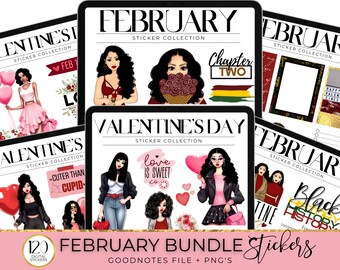 Valentine and February Digital Stickers Bundle, Goodnotes Pre-Cropped Digital Stickers, February Monthly Stickers, Valentines Stickers