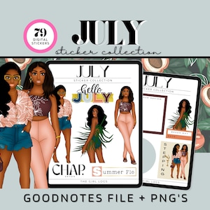 July 2023 Digital Stickers For Goodnotes, July Monthly Stickers, Pre- Cropped Stickers, July 4th Digital Planner Stickers