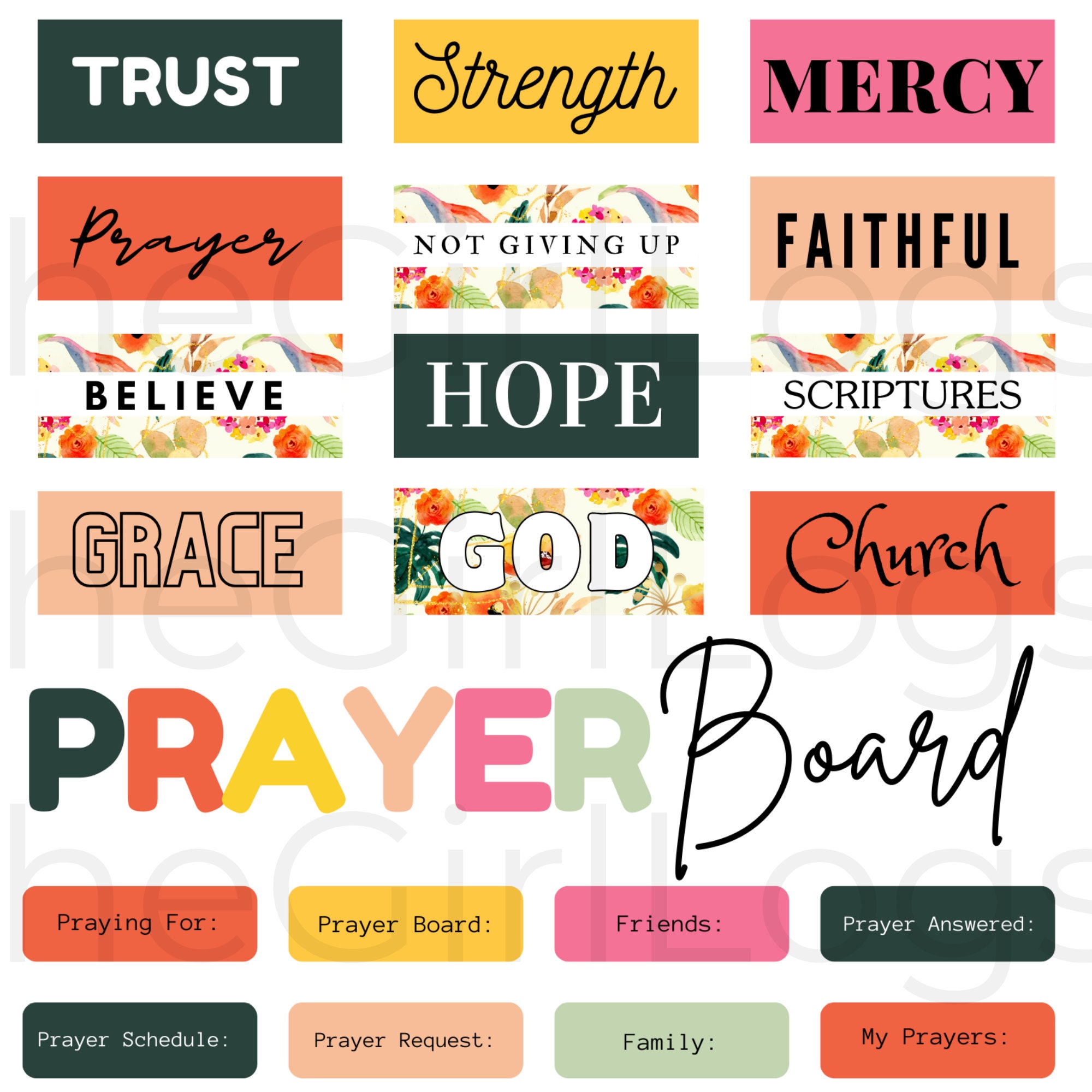 Prayer Board Kit, Prayer Stickers, Digital Bible Journaling Stickers ...