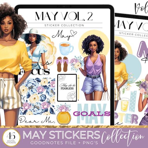 May 2024 Digital Stickers For Goodnotes, May Goodnotes Monthly Stickers, Pre- Cropped May Stickers, May Digital Planner Stickers