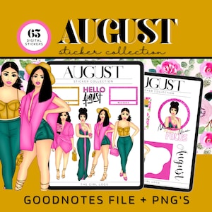 2023 August Digital Stickers For Goodnotes, August Goodnotes Monthly Stickers, Pre- Cropped August Stickers, August Digital Planner Stickers