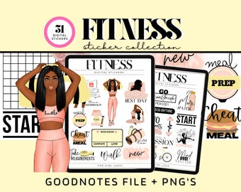 Goodnotes Stickers, Fitness Stickers, Digital Fitness Stickers, Fitness Planner, Digital Stickers, Workout Goodnotes, Planner Stickers