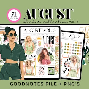 2024 August Digital Stickers For Goodnotes, Goodnotes Monthly August Stickers, August Pre- Cropped Stickers
