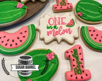 Watermelon "One In a Melon'' First Birthday Sugar Cookies