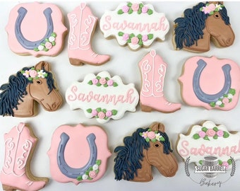 1 Dozen Personalized Horse Themed Sugar Cookies