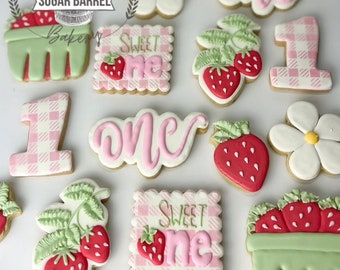 Strawberry "Sweet One" First Birthday Cookies