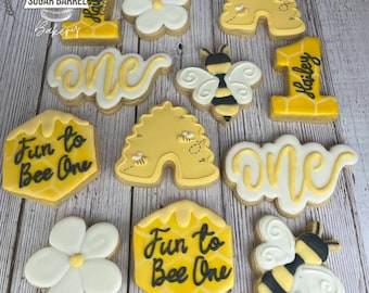 1 Dozen "Fun To Bee One" Sugar Cookies